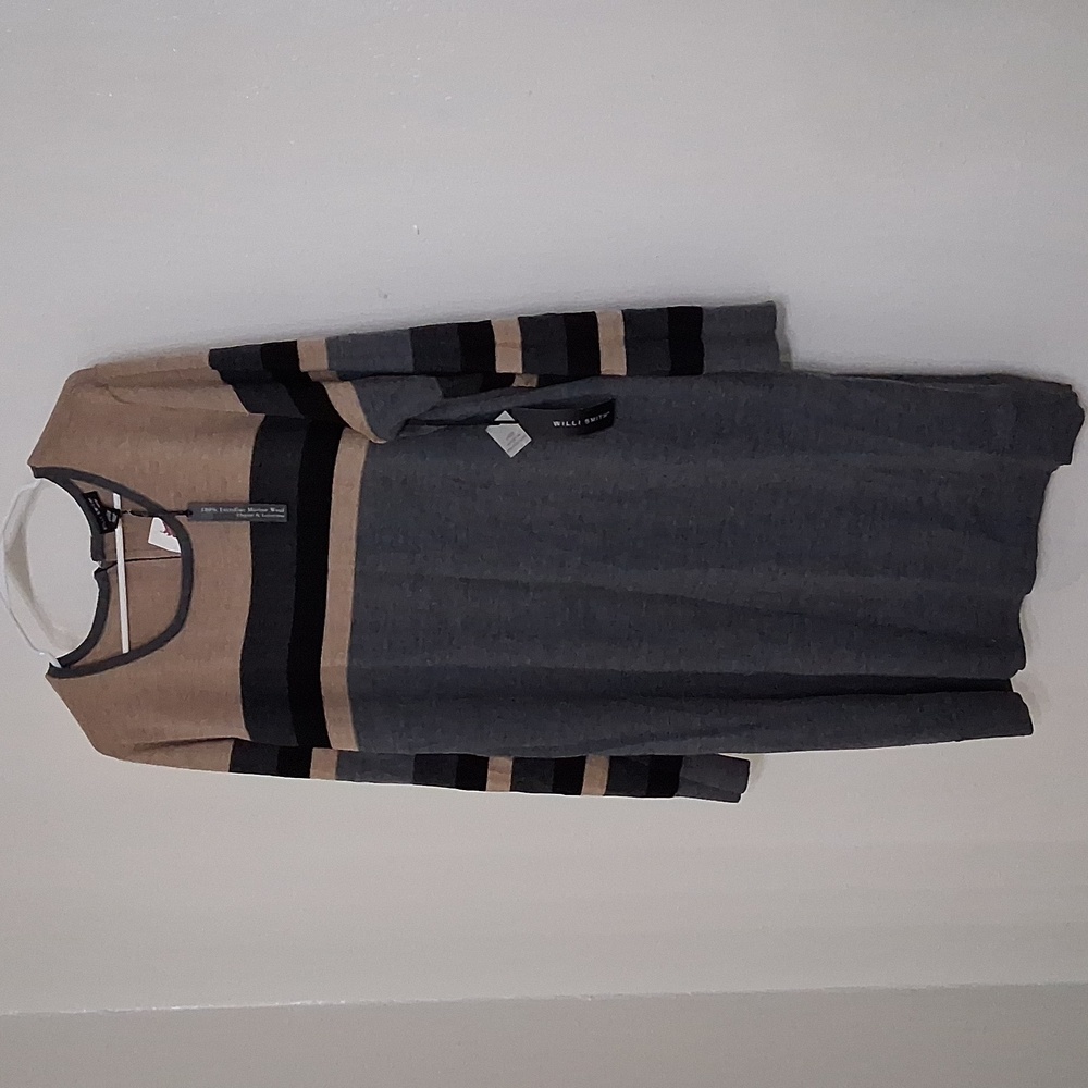 Willi Smith Black, Gray, and Tan Long Sleeve Dress